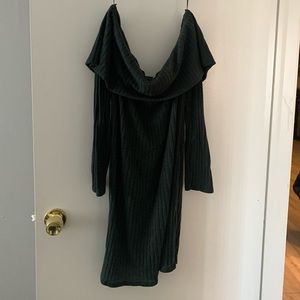 Off shoulder plus size green sweater dress